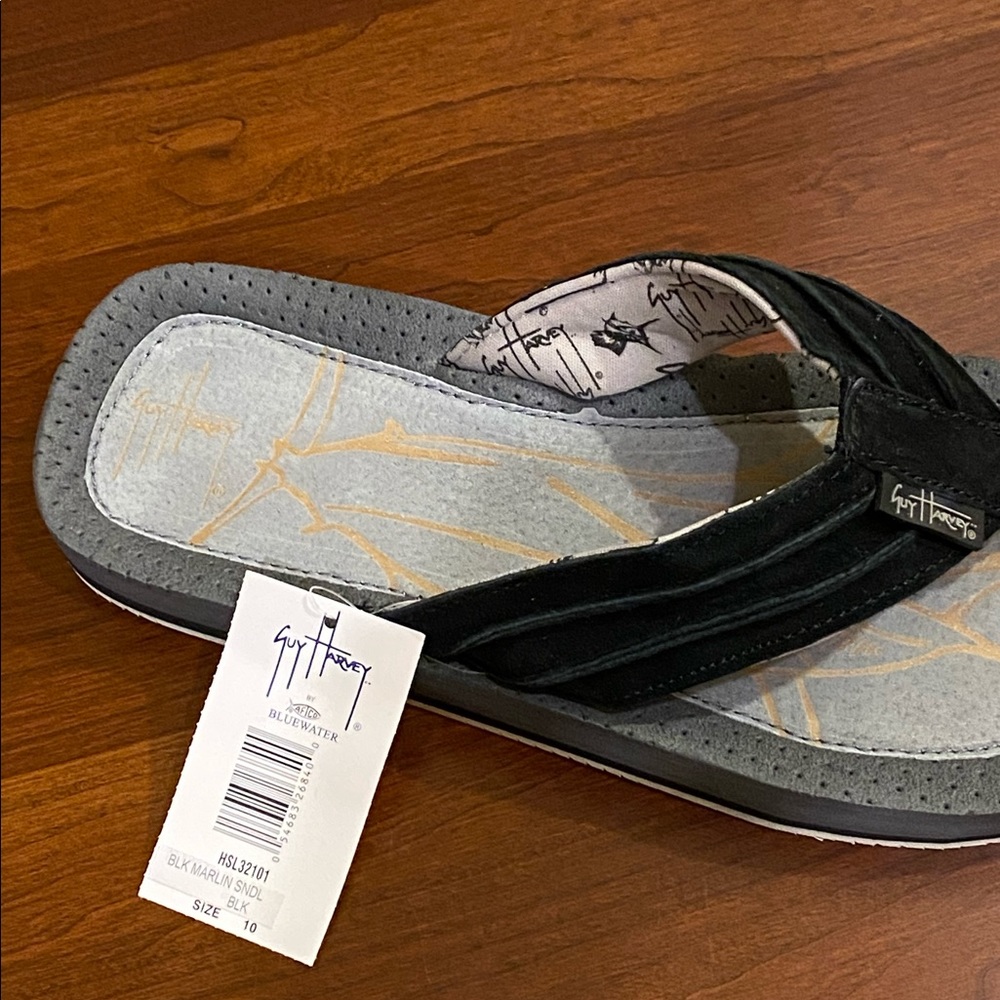 Size 10 SUEDE Guy Harvey Black Flip-Flop Sandals - Picture 4 of 8